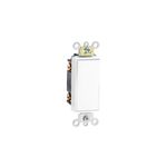 Interruptor Decora 3 vías grado comercial 15A 120/277V blanco Leviton, vista frontal del dispositivo con botón rectangular