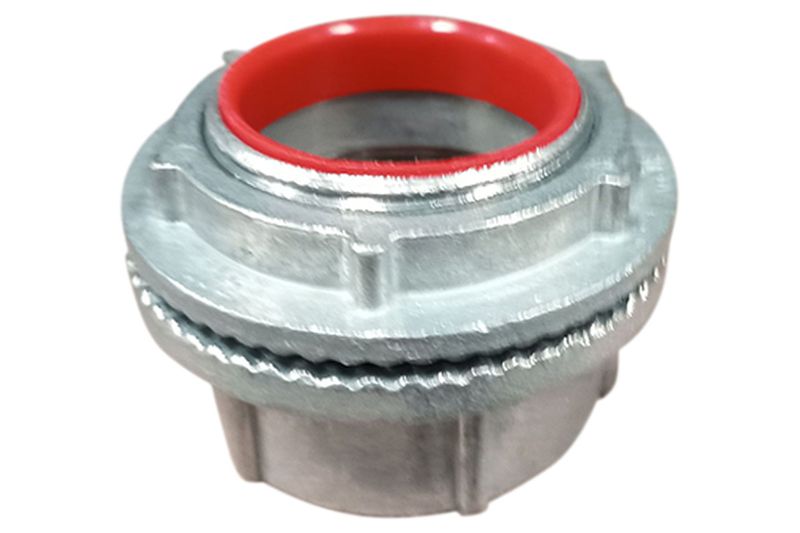 Conector IMC 1 1/2 Topaz, vista superior en ángulo que muestra el anillo interno de color rojo
