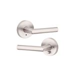 Cerradura manecilla baño Milán satín níquel Kwikset, vista lateral de ambas manijas instaladas en bases circulares
