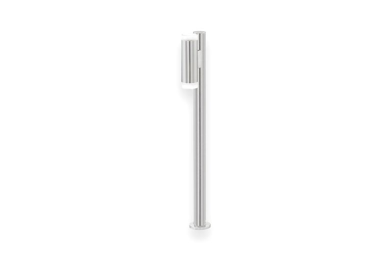 Lámpara de pie exterior acero inoxidable 2L GU10 IP44 Eglo, vista frontal completa del equipo sobre fondo blanco