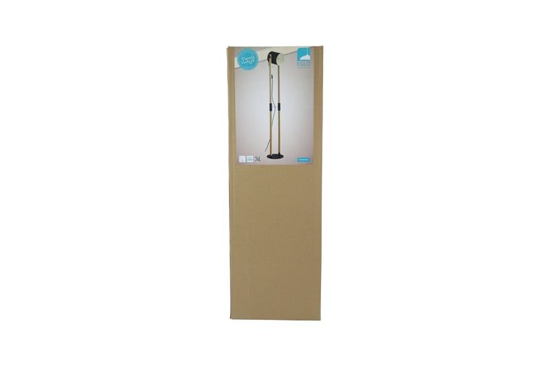 Lámpara de pie negro/madera E27 23 cm largo IP20 Eglo, empaque de cartón rectangular con fotografía del producto
