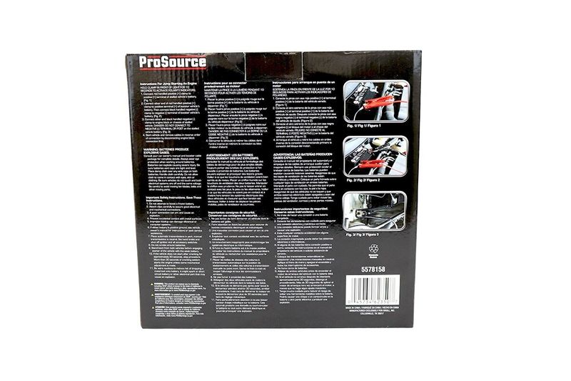 Cable de remolque para auto 200 A calibre 8 Sinsa, parte posterior del empaque con instrucciones y diagramas de uso