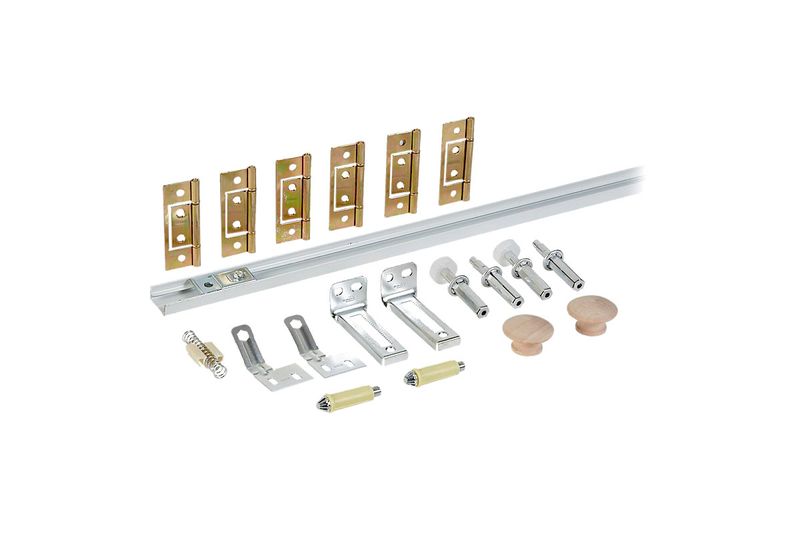Kit de riel para closet puerta plegable 60 pulgadas blanco National Hardware, piezas metálicas y perillas de madera