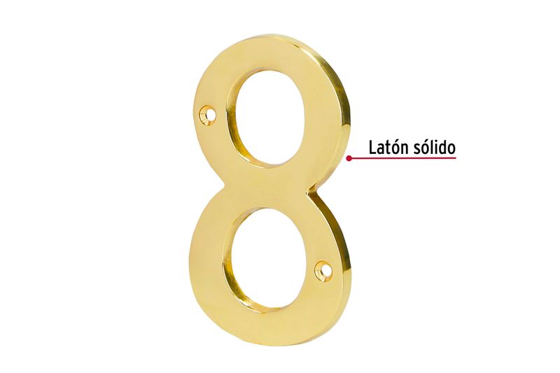 Número 8 dorado de 4 pulgadas Hermex, vista frontal con texto indicador de latón sólido