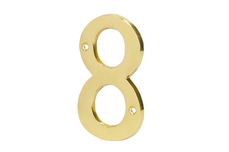 Número 8 dorado de 4 pulgadas Hermex, vista frontal detallando los orificios para tornillos