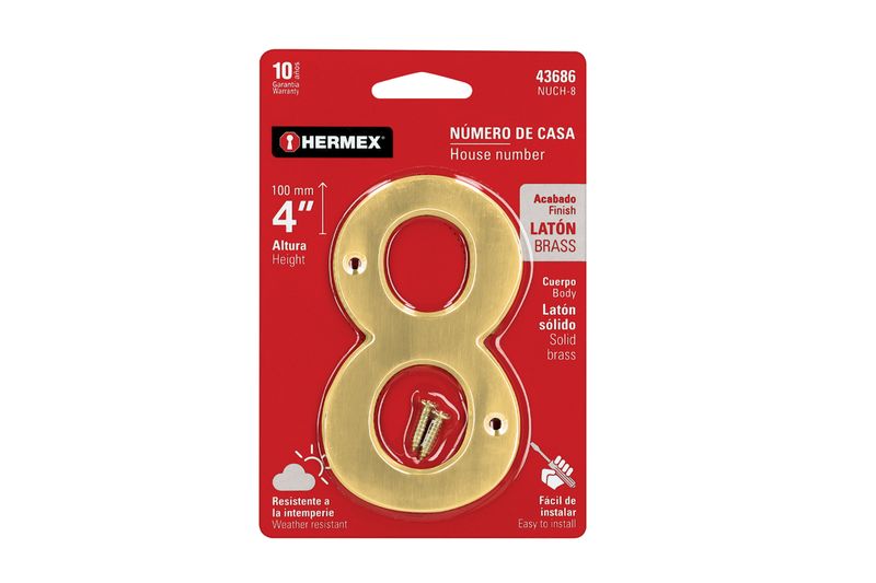 Número 8 dorado de 4 pulgadas Hermex, empaque rojo con tornillos de instalación incluidos