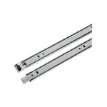 Riel para gaveta apertura 3/4 1 x 37.4 pulgadas 10 kg cierre suave Hermex, vista lateral de los dos rieles metálicos