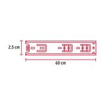 Riel para gaveta apertura 3/4 1 x 37.4 pulgadas 10 kg cierre suave Hermex, gráfico técnico con medidas de 60 cm y 2.5 cm