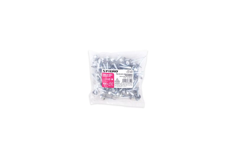Goloso c-hexagonal con arandela punta broca 1-1/2 pulgadas 50 piezas Fiero, empaque plástico transparente con etiqueta blanca