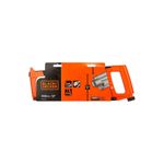 Marco de sierra Black + Decker de 300 mm, empaque naranja con ilustraciones de uso y especificaciones técnicas