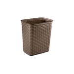 Basurero plástico 3.4 gal café tejido Sterilite, vista frontal en ángulo que muestra la textura del trenzado