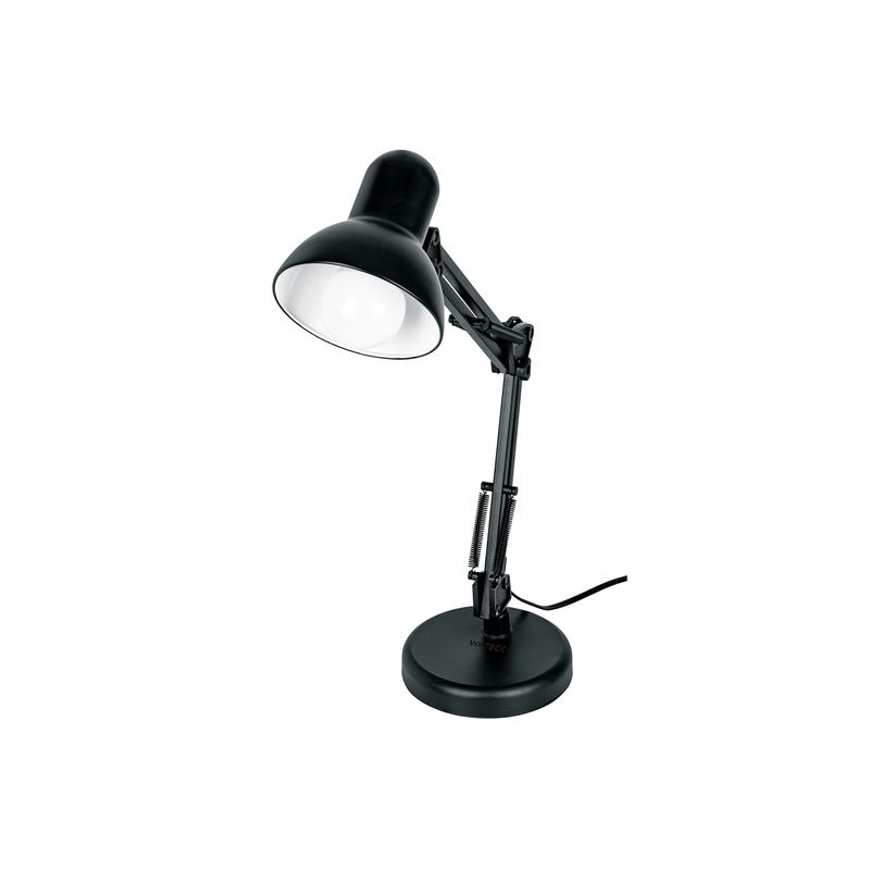 Lámpara de escritorio con brazo oscilante E27/E26 negro Volteck, vista lateral completa sobre fondo blanco