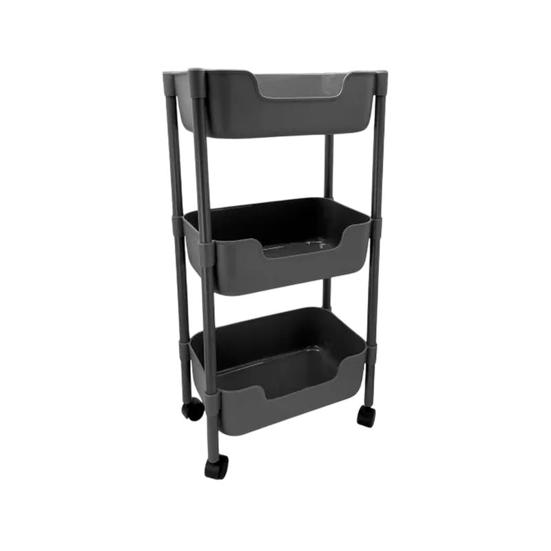 Organizador de 3 divisiones 40.3x24.8x81 cm verde Life Art, vista frontal del estante con ruedas en color gris oscuro