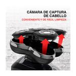 Afeitadora de cabeza carga USB Remington, detalle del cabezal abierto con flechas rojas indicando la cámara de captura