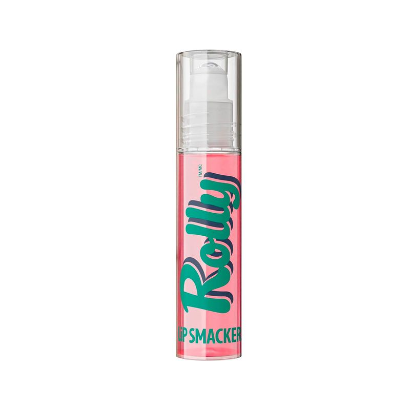 Brillo labial hidratante sabor fresa Lip Smacker, envase cilíndrico transparente con contenido rosa y letras verdes
