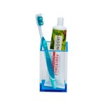 Portacepillo de dientes celeste Metropolis Sttelli, organizador con un cepillo dental azul y una crema dental blanca