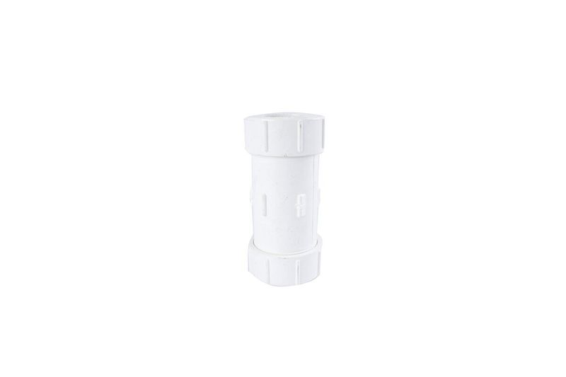 Unión reparación PVC agua potable de 2 pulgadas Durman, vista frontal del accesorio de color blanco