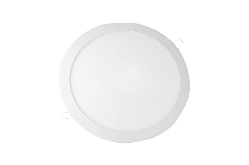 Luminaria empot LED R 11 24 W 1440 lm 6500 K 100/253 V Ilukon, vista frontal del difusor circular blanco con clips laterales