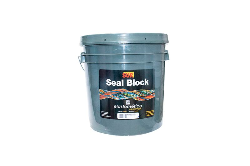 Base elastomérico Seal Block transparente Sur, cubeta plástica gris con etiqueta frontal y asa metálica