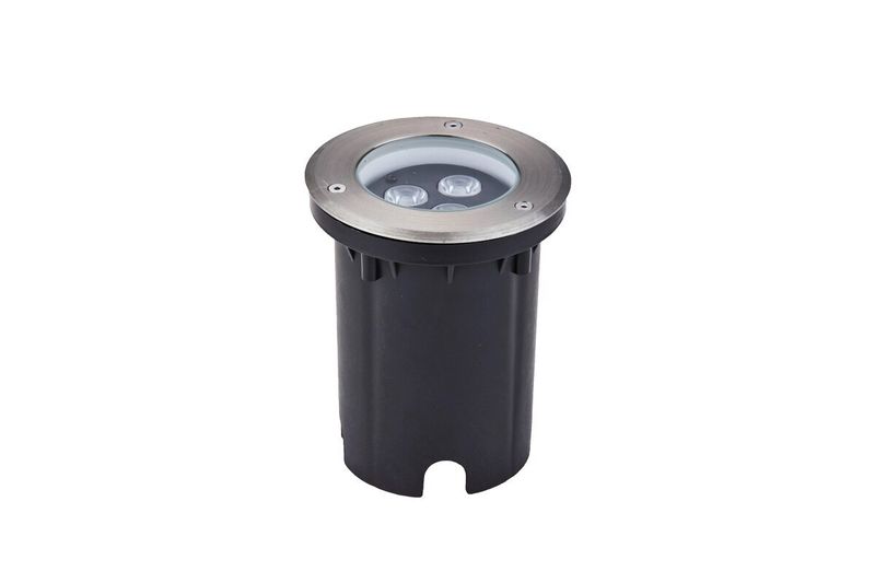 Lámpara de empotrar de piso uplight 9 W 20° 900 lum 3000K Ledvance, vista lateral del cuerpo negro y el bisel metálico