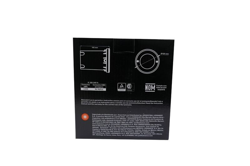 Lámpara de empotrar de piso uplight 9 W 20° 900 lum 3000K Ledvance, parte posterior del empaque con diagrama de medidas