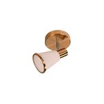 Lámpara de techo reflectora bronce satinado 1L E14 40W Sinsa, detalle del soporte circular y pantalla cónica blanca