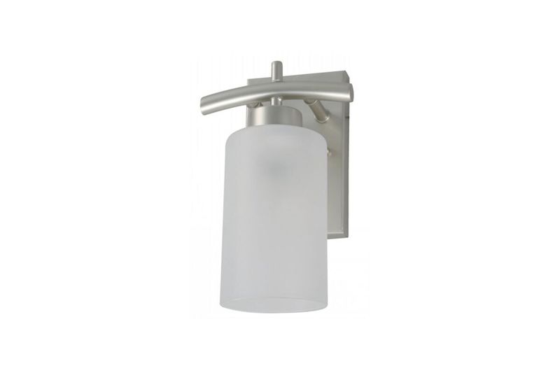 Lámpara pared Artemis níquel mate 1 luz E27 60 W Designers Lighting, vista frontal con pantalla de vidrio blanco opalino