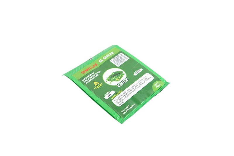 Semillas de chile El Eficaz de 2 gr, vista del reverso del empaque con instrucciones de uso y código de barras
