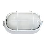 Luminaria exterior LED tortuga 7 W, IP65 Sylvania, vista frontal blanca con rejilla protectora y difusor prismático