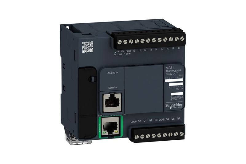 Controlador a fuente de alimentación de 16 entradas, 9 salidas y 7 relés de salida Schneider Electric, vista frontal