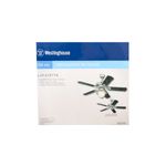 Abanico de techo industrial Lafayette Peltre 52 negro con luz Westinghouse, caja con imágenes del producto y especificaciones