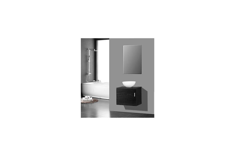 Mueble para baño Oakbrook 50x40 con espejo 50x80 SINSA, ambientado en baño con lavamanos blanco y tina al fondo