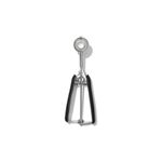 Cuchara para helados y galletas negro acero inox OXO, vista frontal cenital del utensilio extendido sobre fondo blanco