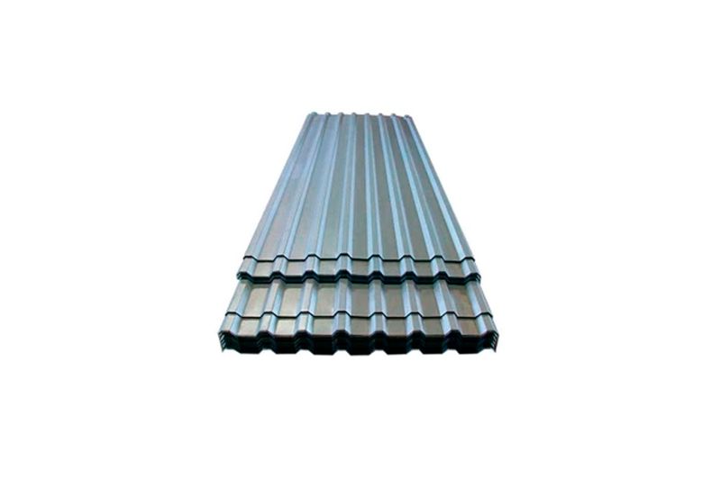 Lámina zinc aluminizada C-26 ondulado 2.70 metros Alutech, vista frontal de dos hojas superpuestas con relieve