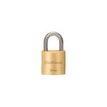 Candado bronce 50 mm cuello estándar Kwikset, vista frontal del cuerpo con logo y medida grabados