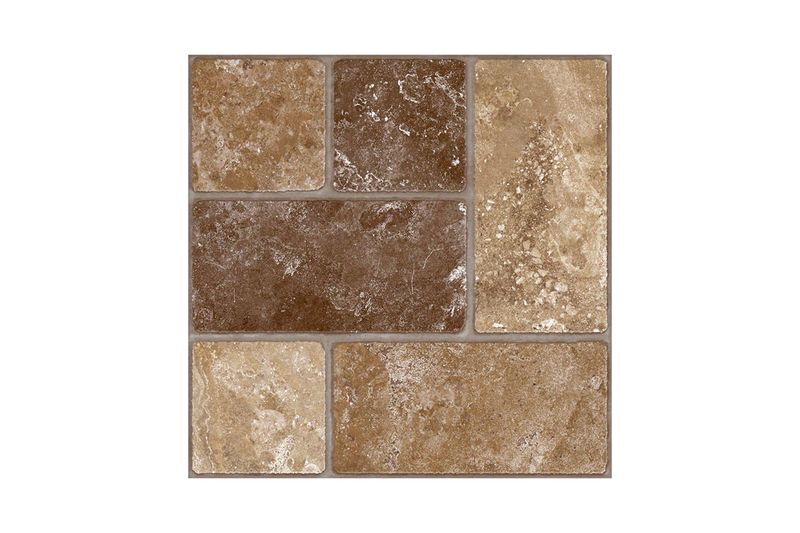 Baldosa 33 x 33 Cuzco beige piedra geométrico exterior PEI4 Porcelanite, vista frontal del diseño de bloques rectangulares