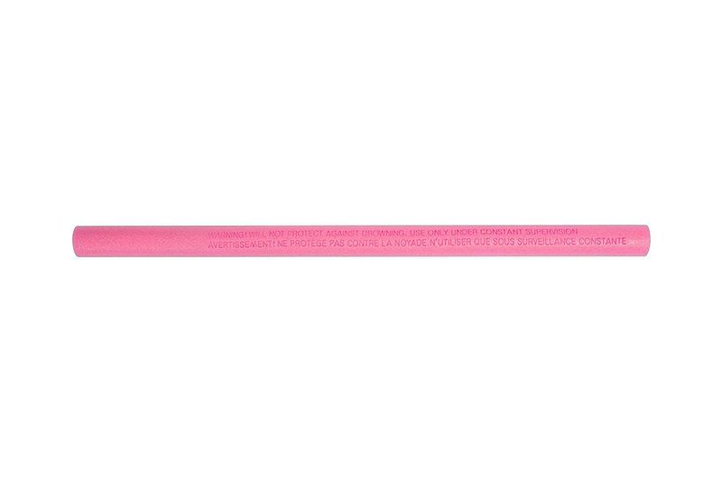 Flotador fideo de espuma Aquabones 48 pulgadas 6-12 años Bestway, primer plano del cilindro rosa con advertencias impresas