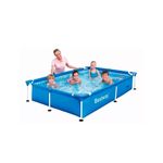 Piscina rectangular con marco 2.21 m x 1.50 m x 43 cm Bestway, con niños y una mujer disfrutando del agua