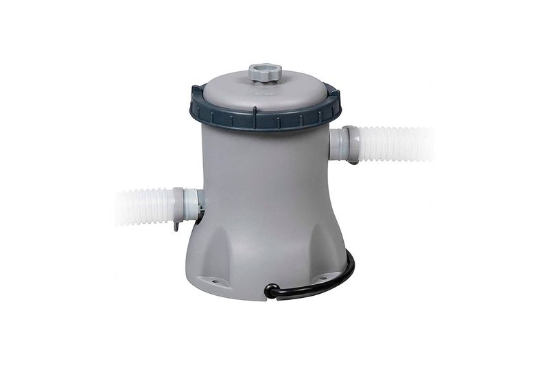 Set piscina redonda Fast Set gris 4.57 m diam. x 1.07 m alto Bestway, primer plano del sistema de filtrado gris