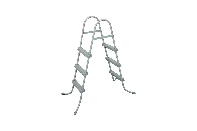 Set piscina redonda Fast Set gris 4.57 m diámetro x 1.07 m alto Bestway, escalera metálica gris con cuatro peldaños