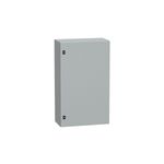 Gabinete metálico Himel IP 66 Schneider Electric de 1000x600x300 mm con fondo falso, vista frontal cerrada en color gris