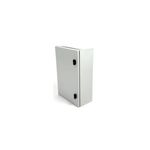 Gabinete metálico Himel IP 66 Schneider Electric de 800x600x300 mm con fondo falso, vista lateral cerrada en color blanco
