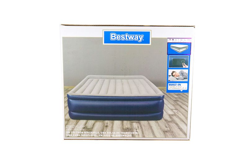 Colchón inflable TriTech 22 King con bomba integrada Bestway, caja de cartón con ilustración del producto y beneficios