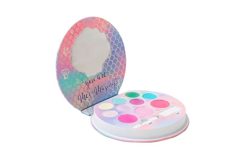 Paleta de maquillaje Smackers sirena Lip Smacker, abierta mostrando sombras de colores mate y espejo interior