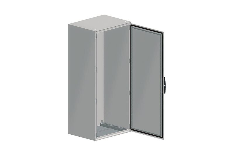 Gabinete metálico Himel IP 66 Schneider de 1400x800x400 mm sin fondo falso, vista abierta con puerta de vidrio