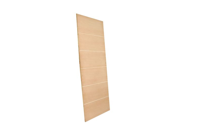 Puerta plywood Toscana de 80 cm x 210 cm Puertas Globales, vista lateral en ángulo que muestra el grosor del material