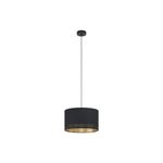 Lámpara de techo colgante Esteperra 1L E27 negro/dorado Eglo, vista frontal completa con pantalla cilíndrica negra