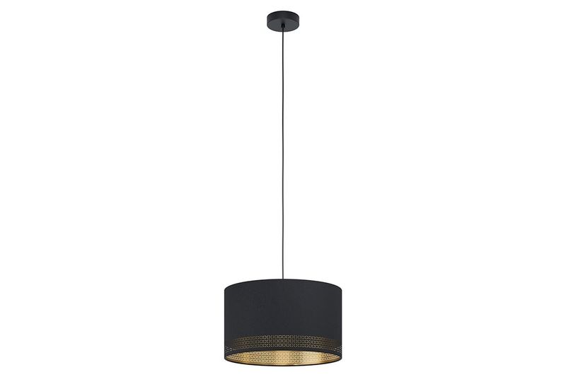 Lámpara de techo colgante Esteperra 1L E27 negro/dorado Eglo, vista frontal completa con pantalla cilíndrica negra