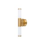 Lámpara de pared Palmera 1 acero cepillado oro 11.3 W Eglo, vista lateral del aplique con difusor blanco cilíndrico