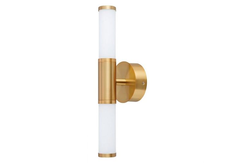 Lámpara de pared Palmera 1 acero cepillado oro 11.3 W Eglo, vista lateral del aplique con difusor blanco cilíndrico